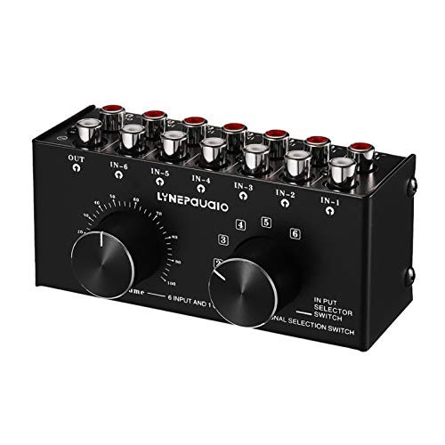 6-In-1-Out Audio Switcher Audio Signal Selector Box Splitter Distributor with Control RCA Jacks