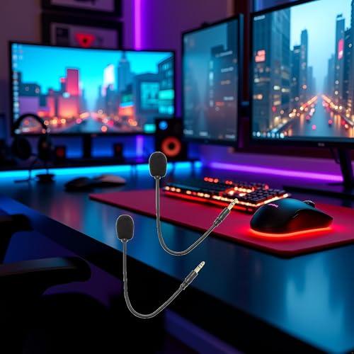 GANPUB 2Pcs Headset Microphone 3.5mm Plug, Black Headset Microphone Adjustable 360 Degrees Bendable Jack Headphone Controller Z5a5 Combined, 3.5mm Game Gaming Mic to Mic Headsets Accessories