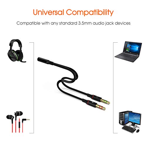 Maeline Headphone Splitter Adapter, 3.5mm Mic Cable for Computer, Headset 3.5mm Female to 2 Dual Male Microphone Audio Stereo Jack Earphones Port to Gaming Speaker PC - size: 1 Pack