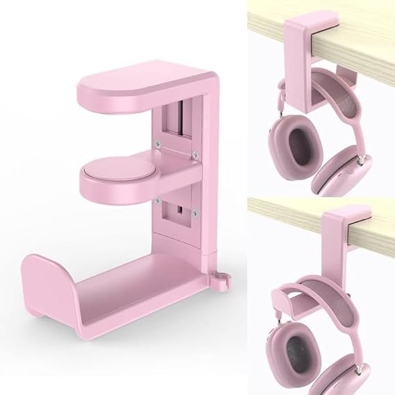 1pcs Headphone Stand Headset Hook Holder Hanger Mount with Adjustable Rotating Arm Clamp Desk Mount Universal Bag Headphone Hanger Hook Under Desk with 360 Degree Swivel&Cable Clip Organizer,Pink - color: Pink