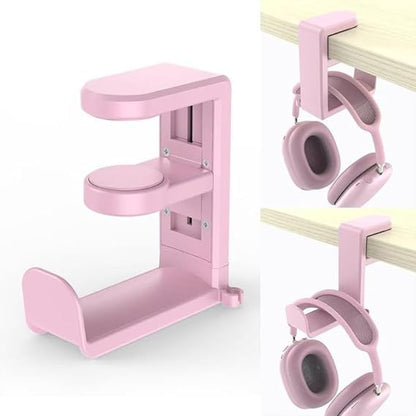 1pcs Headphone Stand Headset Hook Holder Hanger Mount with Adjustable Rotating Arm Clamp Desk Mount Universal Bag Headphone Hanger Hook Under Desk with 360 Degree Swivel&Cable Clip Organizer,Pink - color: Pink