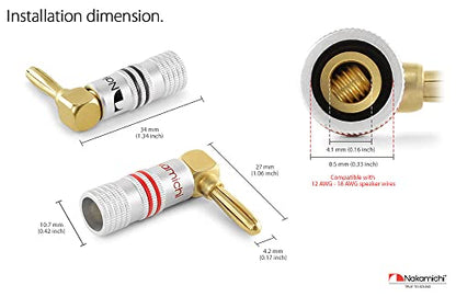 Nakamichi GrubLock 24k Gold Plated Right Angle Banana Plugs, 10-18 AWG - size: 8 Pcs (4-Pairs)