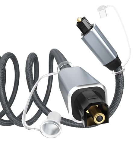 10FT-Toslink Optical Audio Cable Compatible with Soundbar, Stereo Systems, Home Cinema, Xbox One/PS4, TV, Amplifier, Speaker Optical Cable Grey Braid Fiber Optic Cable - size: 10Ft