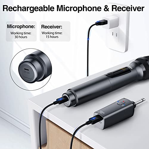 LEKATO Wireless Microphone Rechargeable Wireless Microphones with Receiver Dual Handheld Microphone System Dynamic MIC for Singing, Speech, Wedding, Church,Speaker, PA System(K380S) | Rechargeable dynamic microphones for singing, speech, weddings, churche
