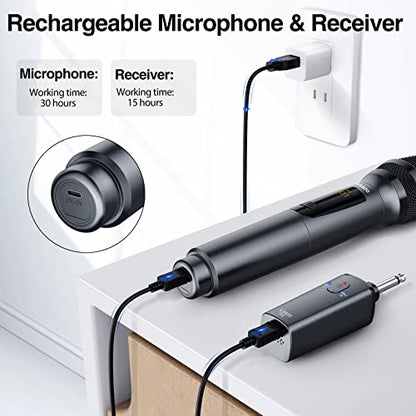 LEKATO Wireless Microphone Rechargeable Wireless Microphones with Receiver Dual Handheld Microphone System Dynamic MIC for Singing, Speech, Wedding, Church,Speaker, PA System(K380S) | Rechargeable dynamic microphones for singing, speech, weddings, churche