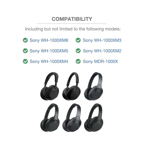 Headband Cushion Cover Compatible with Sony WH-1000XM6, WH-1000XM5, WH-1000XM4, WH-1000XM3,WH-1000XM2, MDR-1000X Headphones, 6mm Thick Cushion, No Wobble Zipper Slider, with Hanging Loop