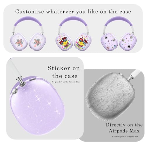for AirPods Max case Cover,Anti-Scratch Ear Pad Case Cover/Ear Cups Cover/Headband Cover for AirPods Max. Clear Soft TPU and Silicone,Skin Scratch Proof. - color: 3PC-Glitter Light purple