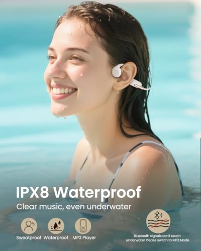HIFI WALKER Bone Conduction Headphones Waterproof Swimming Headset, Wireless Bluetooth 5.3, IPX8 with Built-in 32GB MP3 Player, Sport Headphones for Running Cycling Workouts Driving