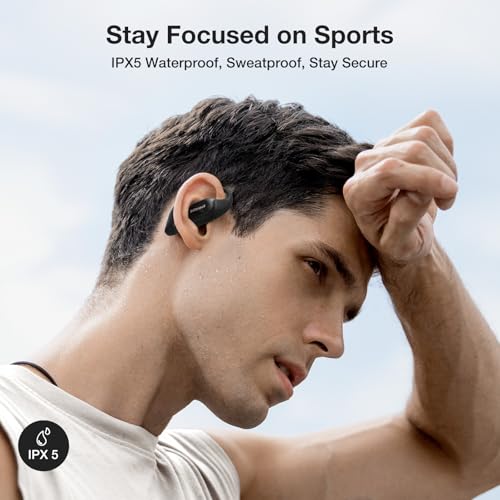BlitzRock CT3 Open Ear Headphones Bluetooth 5.4, 32Hrs Playtime IPX5, 4-Mic ENC Clear Calls, Custom EQ App, Ergonomic Earhooks for Running/Cycling/Gym - color: Dark Black