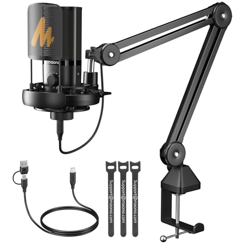 MAONO USB Studio Microphone for Streaming, Recording, Podcasting, Singing | PC Condenser Mic Kit with Shock Mount, Boom Arm, Software, Mute, Gain Knob, Volume Contro, PM450