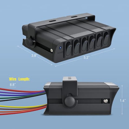 Nilight 6 Gang Rocker Switch Box Waterproof 60Amp Max | SPST Toggle Panel Blue LED 12V 24V 20A for Automotive Cars Vehicles Boats RVs Campers SUVs - color: Blue 6 Gang Switch Box