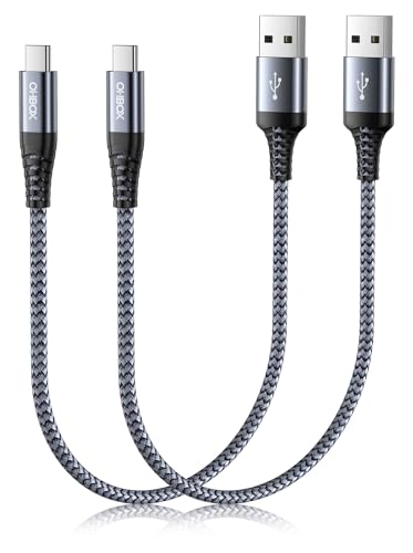짧은 USB to USB C 케이블 고속 충전 3m(1피트), USB A to USB C 케이블 2팩 | CarPlay, 내구성이 뛰어난 브레이드 USB 타입 C 아이폰 충전기 USBC 코드 아이폰 17/16/15/프로 맥스/플러스, 삼성 갤럭시 S23 등 - color: 회색., size: 1피트, style: USB A to USB C