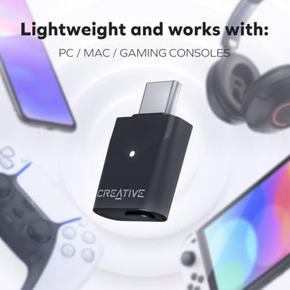 Creative BT-W6 wireless Bluetooth 5.4 and LE audio transmitter with Snapdragon audio, aptX Lossless, low latency and up to 24-bit/96kHz audio, works with PC/Mac/game consoles