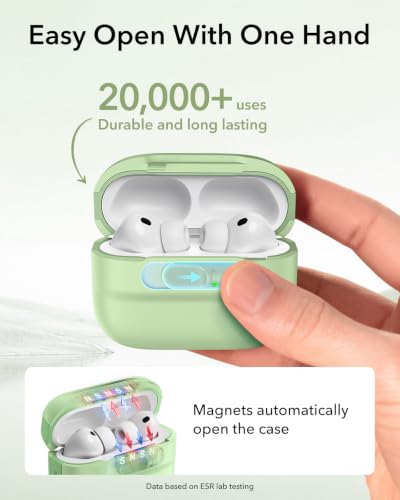 ESR for AirPods Pro 3 Case (2025), Compatible with MagSafe, Light Green | Compatible with AirPods Pro 3 (USB-C Cable), Magnetic Lid, Full Drop Protection Cover with Lanyard - color: Light Green, size: AirPods Pro 3 Case