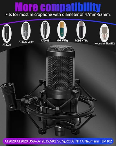 Universal Microphone Shock Mount, Mic Clip Holder for Diameter 47mm-53mm Mic Anti Vibration Adjustable High Isolation Shock Mount