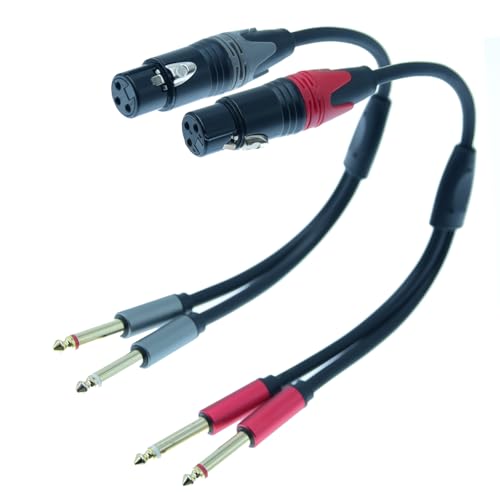 Arklove 2packs 3pin XLR Female to Dual 1/4" inch Male Y Splitter 6.35mm Double TS Mono Plug Microphone Audio Converter Adapter Cable for AMP Speaker Mixer 1ft - size: 1ft