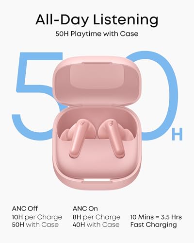 Soundcore P31i by Anker Translation Earbuds with Real-Time Adaptive ANC | Real-Time Adaptive Noise Cancelling, Hi-Res Sound, Translation Earbuds, 50H Playtime, Spatial Audio, Fast Charging, IP55 - color: Pink