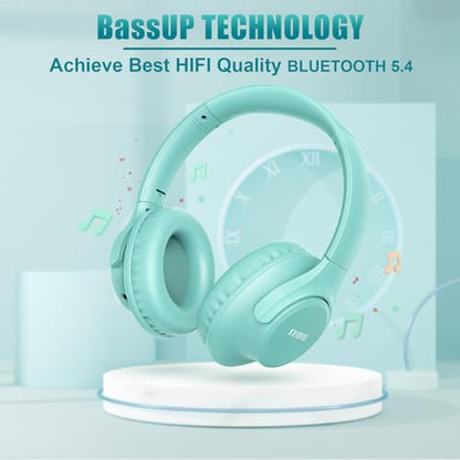 KVIDIO Bluetooth Headphones Over Ear, 65 Hours Playtime Wireless Headphones with Microphone, Foldable Lightweight Headset with Deep Bass, HiFi Stereo Sound Low Latency for Travel Work Cellphone - color: Green