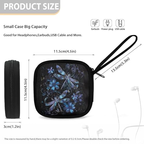 Portable Travel Headset Pouch Lightweight Headphone Storage Bag with A Smooth Zipper Hand Belt for Over-Ear Headphones/Gaming Headsets/Neckband Earbuds (Dragonfly Flower) - color: Dragonfly and Flower
