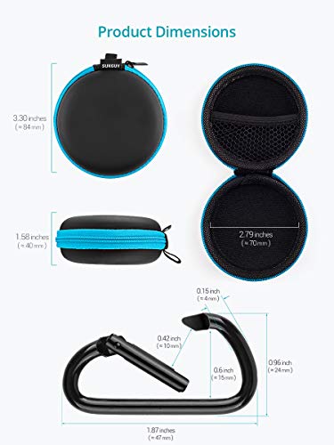 SUNGUY [2-Pack Earbuds Case, Small Round Pocket Earbud Travel Carrying Case Pouch with Carabiners for Earbuds, Headsets, in-Ear Headphones, Hearing Aids, USB Cable and More (Red + Blue) - color: Red+Blue