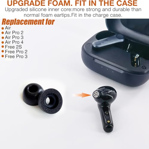 Replacement Memory Foam Eartips for EarFun Earbuds,3 Pairs,Black