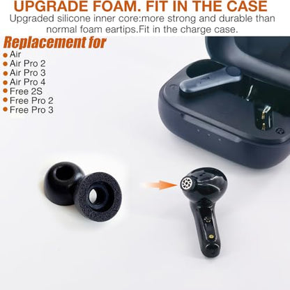 Replacement Memory Foam Eartips for EarFun Earbuds,3 Pairs,Black
