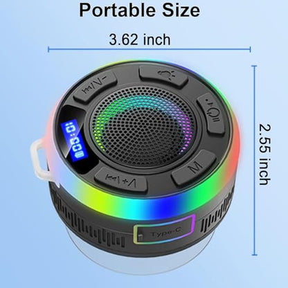 Shower Bluetooth Speaker IPX7 Waterproof, Portable Bluetooth Speakers with Suction Cup and Time Display, Crystal Sound&Bass LED Light 1100mAh, Wireless Shower Speaker for Outdoor/Kayak/ Gifts/Beach - color: Black
