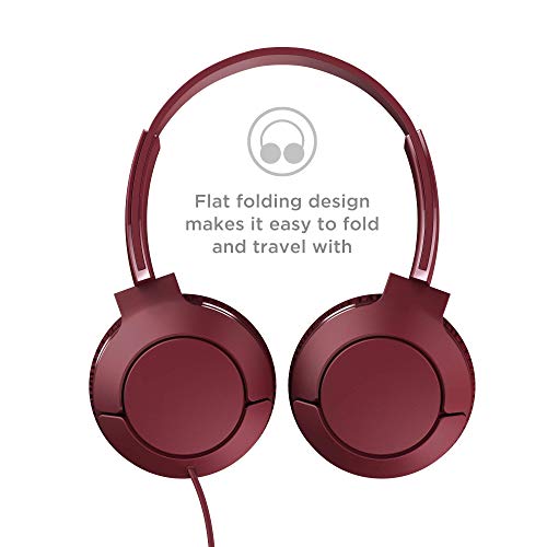 TCL Mtro200 On-Ear Wired Headphones Super Light Weight Headphones with 32mm Drivers for Huge Bass and Built-in Mic – Burgundy Crush - color: Burgundy Crush