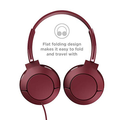 TCL Mtro200 On-Ear Wired Headphones Super Light Weight Headphones with 32mm Drivers for Huge Bass and Built-in Mic – Burgundy Crush - color: Burgundy Crush