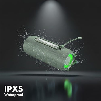 Fisher Portable Bluetooth Speakers IPX5 Waterproof Speaker, 14W Peak Power | Stereo Bluetooth Speaker, RGB Lights, TWS, BT 5.3, Built-in Mic, Hands Free Calling Speakers Bluetooth Wireless, Use Anywhere - color: Green