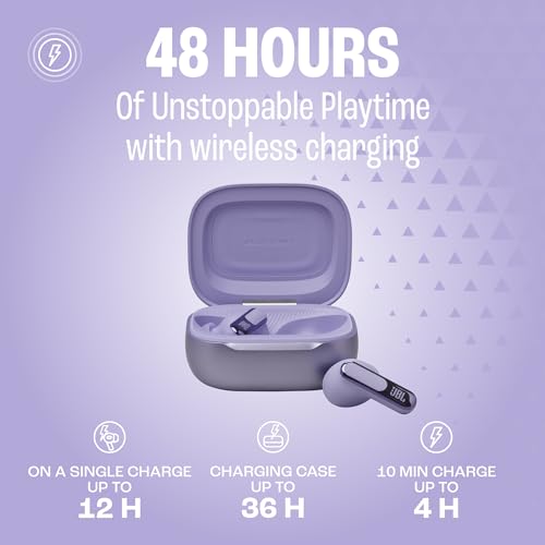 JBL Live Beam 3 - True wireless noise-cancelling stick-closed earbuds, 48Hrs total playback, Wireless Charging, 6 Mics for perfect calls, Multi-point connection, IP55 waterproof and dustproof (Purple) - color: Purple