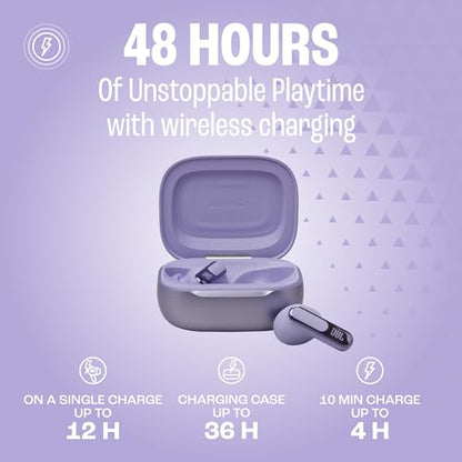 JBL Live Beam 3 - True wireless noise-cancelling stick-closed earbuds, 48Hrs total playback, Wireless Charging, 6 Mics for perfect calls, Multi-point connection, IP55 waterproof and dustproof (Purple) - color: Purple