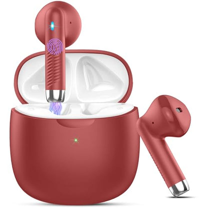 Wireless Earbuds, Bluetooth 5.4 Headphones in Ear with Noise Cancelling Mic, Bluetooth Earbuds Stereo Bass, IP7 Waterproof Sports Earphones, 32H Playtime USB C Charging Ear Buds Red for Android iOS | Bluetooth Earbuds Stereo Bass, IP7 Waterproof Sports Ea