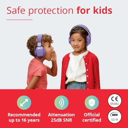Alpine Muffy Kids Ear Muffs for Kids Ear Protection | 3-16 Years | Autism Sensory Products | 22dB Sound Reduction | Kids Noise Cancelling Ear Muffs | Noise Reduction Headphones for Kids - color: Purple