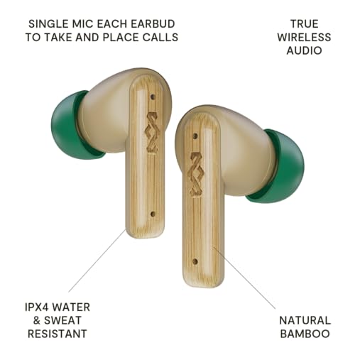 House of Marley Little Bird True Wireless Earbuds, Touch Controls, Built-in Mic, 24 Hours Playtime with Case, USB-C Quick Charge, Sustainable Materials, Movie and Gaming Mode, Cream | Earphones with integrated microphone, 24 hours of battery life, In-ear