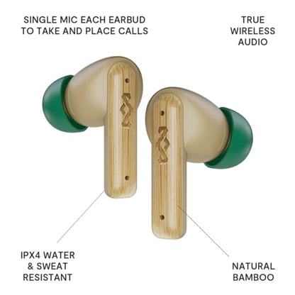 House of Marley Little Bird True Wireless Earbuds, Touch Controls, Built-in Mic, 24 Hours Playtime with Case, USB-C Quick Charge, Sustainable Materials, Movie and Gaming Mode, Cream | Earphones with integrated microphone, 24 hours of battery life, In-ear