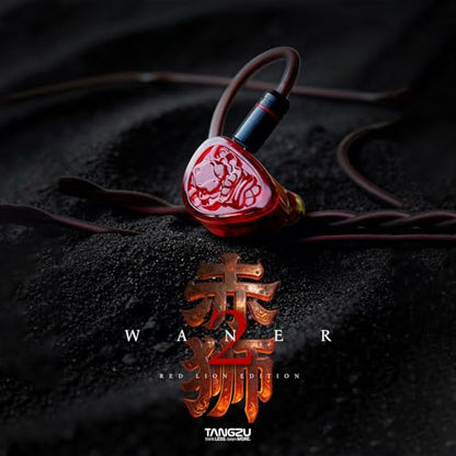 TANGZU Wan'er S.G II Red Lion in Ear Monitor, Gaming IEM Earphones, HiFi Wired Earphones with Silicone Headphone Organizer, Tang Sancai Wide Bore Eartips, Sonic Eartips (Red, 3.5mm) - size: 3.5mm Jack