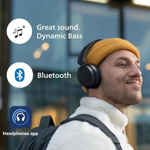Philips H5209 Wireless Headphones,Over-Ear Bluetooth Headphones with Dynamic Bass,Clear Call, 65 H Battery Life,Fast Charging,Soft Ear Cups, Bluetooth 5.3, App Control, Lightweight,Black - style: H5209 Over-ear Headphone