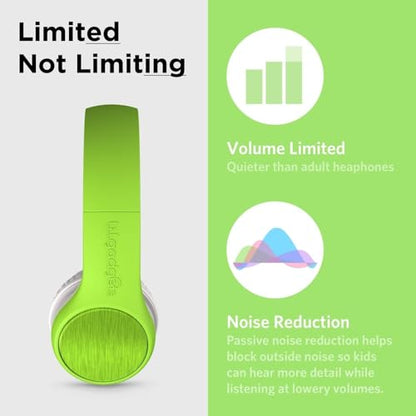 LilGadgets Connect+ Style On-Ear Kids Headphones with Microphone - SharePort Technology, SoftTouch Padding, Detachable Cable, Volume Limiting, Durable & Adjustable - Green - color: Green