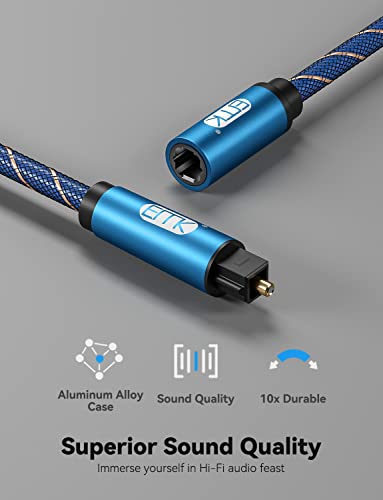 EMK Optical Audio Cable Toslink Male to Female Audio Adapter Cable,Extension Adapter Nylon Braided Cord Compatible for Home Theater, Sound Bar, TV, PS4, Xbox, PlayStation and More,Blue (9.8ft/3m) - size: 9.8ft/3m