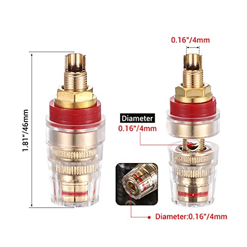 Facmogu 4PCS Black & Red Heavy Duty 5-Way Binding Post Banana Jacks 4mm, 24K Gold Plated Sold Brass Insulated Binding Post Banana Plugs, Speaker Amplifier Bindling Post Terminal Connectors - Short - size: Large-Short