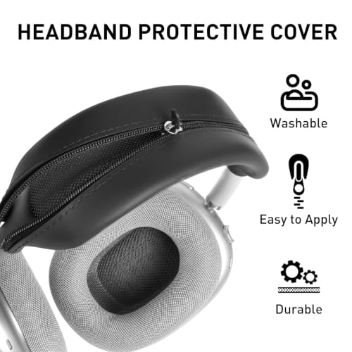 Moloppo Silicone Ear Covers and Zippered Headband Protector for AirPods Max, Sweatproof Gym Accessories for AirPod Max Headphones, Anti-Slip Ear Cups Shell Fit for Active Workouts, Black
