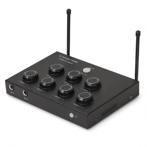 Sound Town 32-Channel Wireless Microphone Karaoke Mixer with 4 Rechargeable Metal Mics, Optical (Toslink), AUX for Smart TVs, Soundbars & Home Receivers, Tablet, PC (SWM15-4MAX) - color: Gloss Black