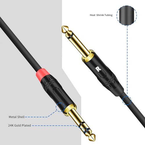 Audiowave 1/4 inch TRS Stereo Y Splitter Insert Cable, Gold Plated - 6.35mm to Dual 6.35mm TS Male Mono Breakout Cable, Audio Cord (6.6FT / 1PACK) - size: 6.6FT