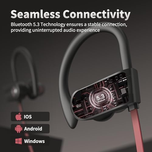 JOYWISE Wireless Bluetooth 5.3 Wireless Headphones with 16Hrs Long Playtime Stereo IPX7 Waterproof in-Ear Earphones, Noise Cancelling Headphones for Running, Black&Pink - color: Pink