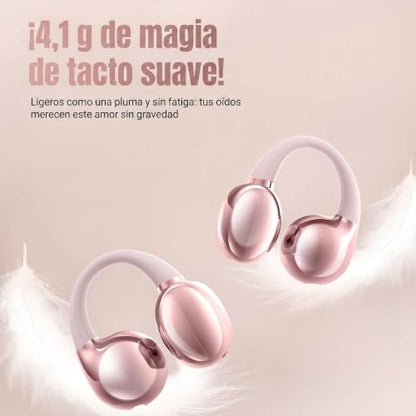 Open Ear buds,Clip On Earbuds Wireless with Touchscreen Case, Lightweight 4g , Bone Conduction Headphones for Running, Workouts , 50H Battery for Glasses wear , small ears,Bluetooth 6.0 , Rose Gold - color: Rose Gold