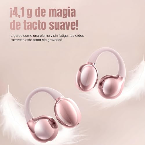 Open Ear buds,Clip On Earbuds Wireless with Touchscreen Case, Lightweight 4g , Bone Conduction Headphones for Running, Workouts , 50H Battery for Glasses wear , small ears,Bluetooth 6.0 , Rose Gold - color: Rose Gold