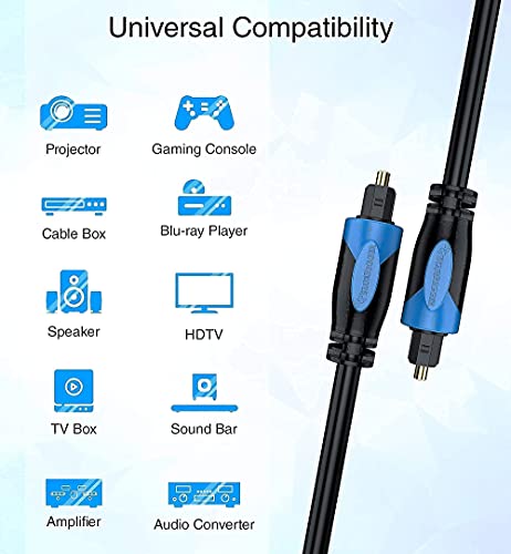 BlueRigger Toslink Cable (6FT) with 1x2 Toslink Splitter - 1 Male Input 2 Female Output - with 24K Gold Plated Connectors (for Home Theatre, Xbox, PlayStation etc.)