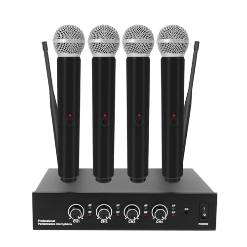 UHF 4-Channel Wireless Microphone System - 4 Handheld Dynamic Mics, 130ft Range Cordless Mic for Karaoke, Singing, DJ, Church, Wedding & Live Events (G02-4*Microphones)