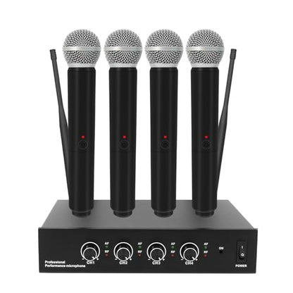 UHF 4-Channel Wireless Microphone System - 4 Handheld Dynamic Mics, 130ft Range Cordless Mic for Karaoke, Singing, DJ, Church, Wedding & Live Events (G02-4*Microphones)